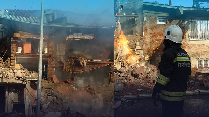 Erzurum'da Doğalgaz Patlaması 2 Ev Çöktü!