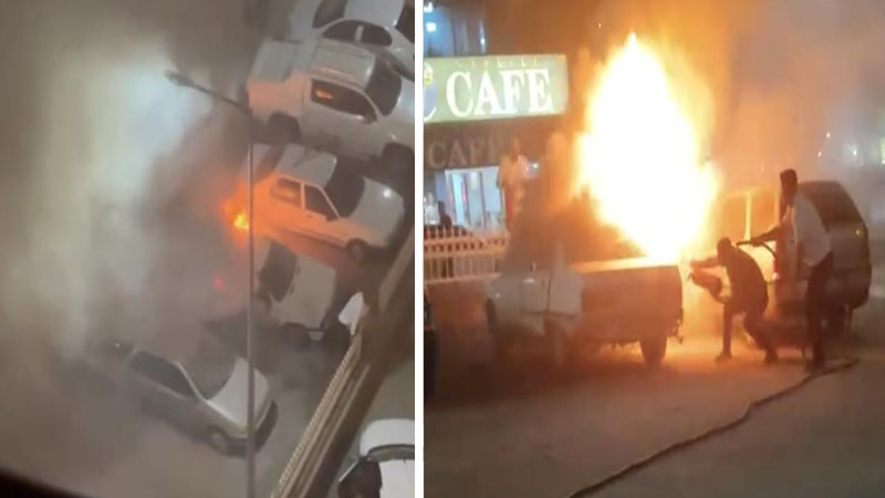 Siverek’te park halindeki otomobil yandı