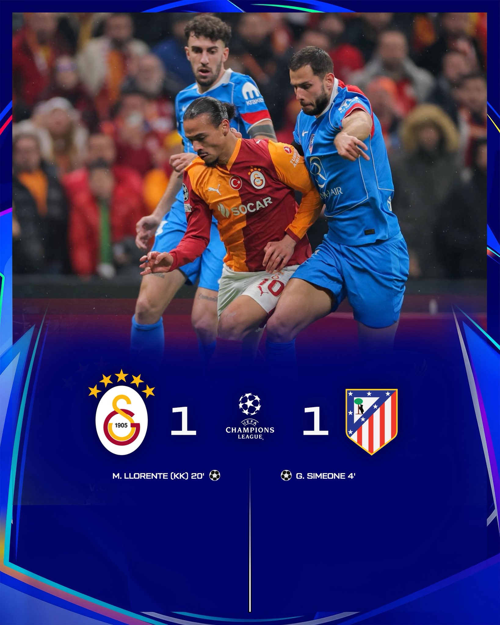 UEFA Şampiyonlar Ligi: Galatasaray: 1 - Atletico Madrid: 1 (Maç sonucu)