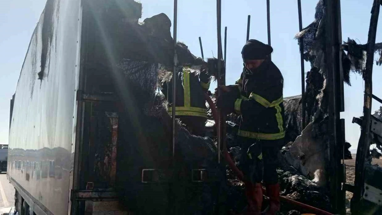 Siverek’te alev alan gıda yüklü tır, tamamen yandı