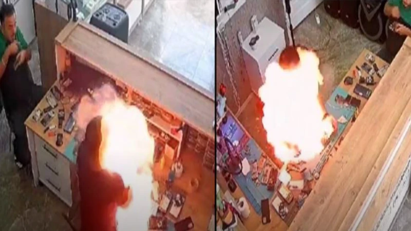 Telefon bataryası bomba gibi patladı